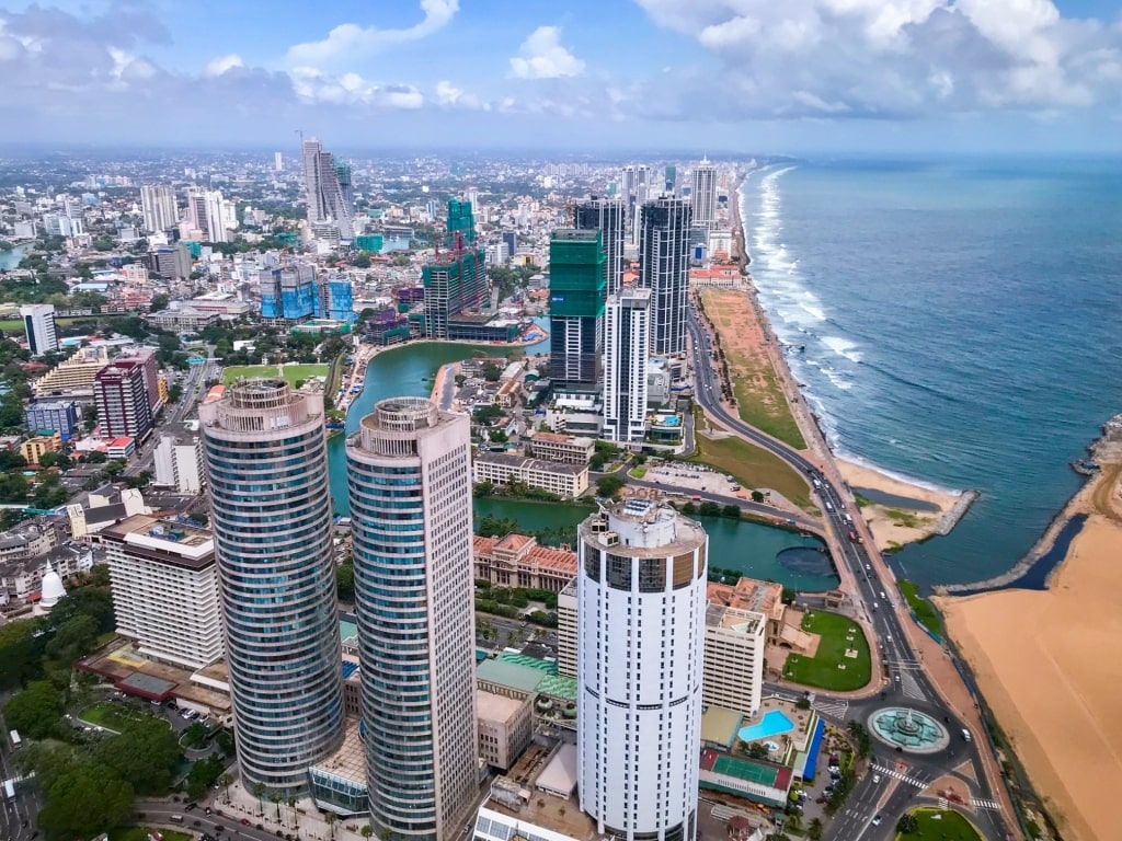 Skyscrapers towering over Galle Face Beach, Colombo