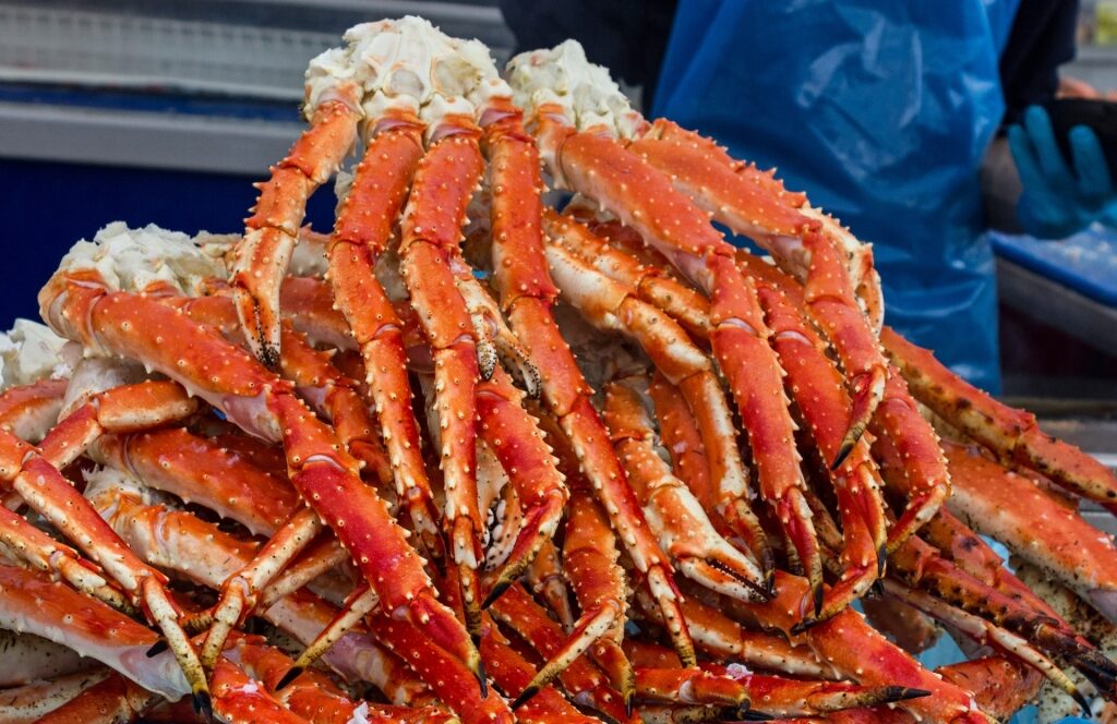 Norwegian king crab at a market in Norway