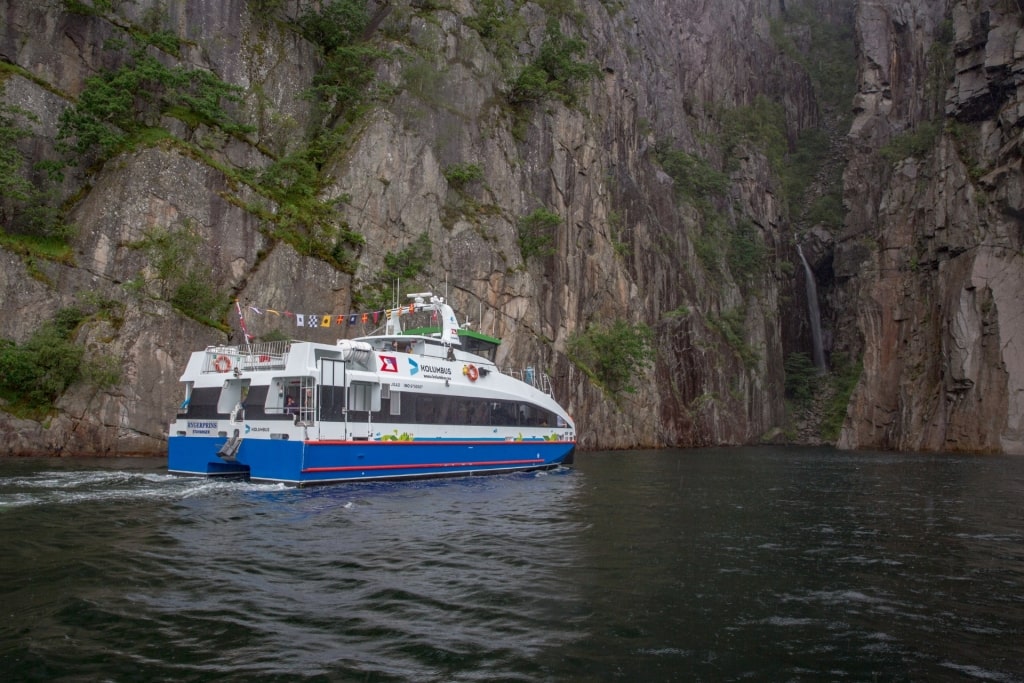 Boat cruising in Lysefjord