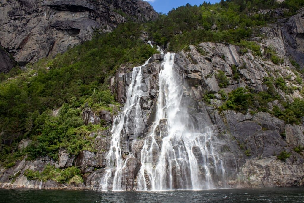Majestic Hengjanefossen waterfall in Norway