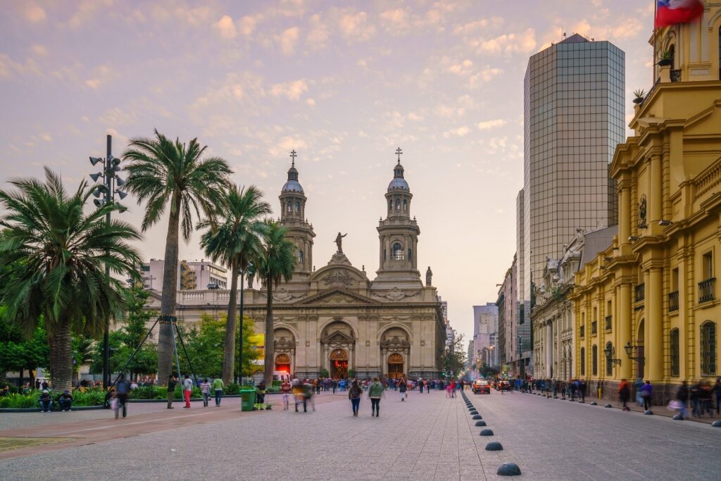 Street view of Metropolitan Cathedral, Santiago