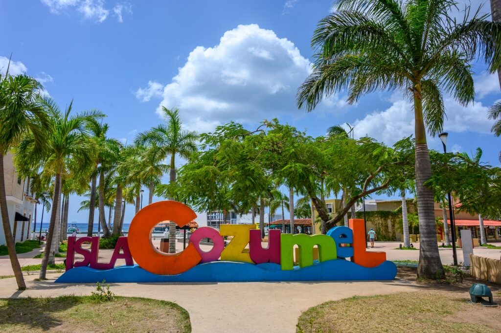 Iconic Isla Cozumel sign in Downtown San Miguel
