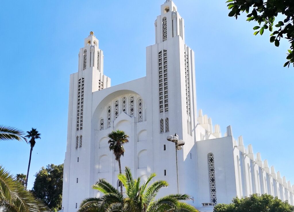 Beautiful white facade of Casablanca Cathedral
