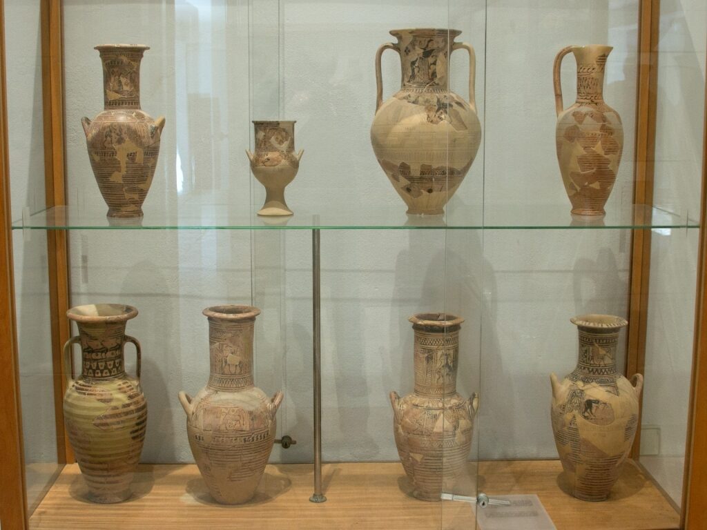 Historic vases at the Archaeological Museum of Mykonos