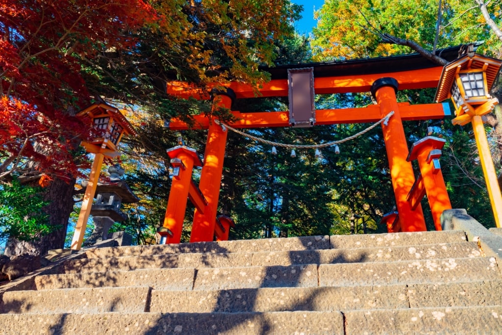 View of Fujiyoshida Sengen Shrine, near Mt. Fuji