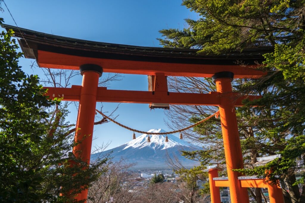 View of Mt. Fuji from Fujiyoshida Sengen Shrine, near Mt. Fuji