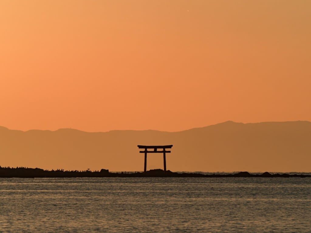 Sunset view of Morito Daimyojin Shrine in Kanagawa