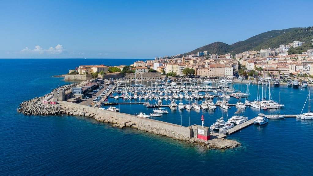 Yachts and boats lined up in Ajaccio's waterfront