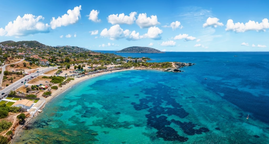 Clear blue water of Mavro Lithari Beach, Saronida