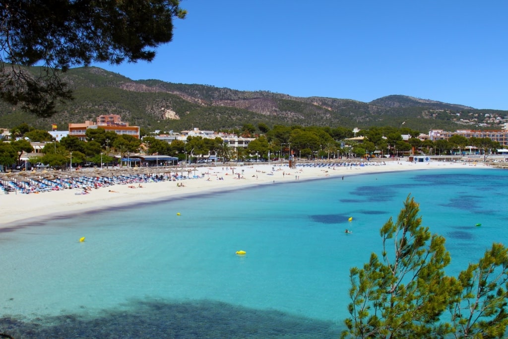 People relaxing on Palma Nova Beach in Mallorca, Spain