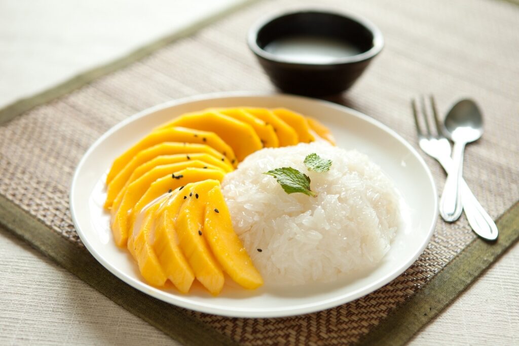 Plate of mango sticky rice