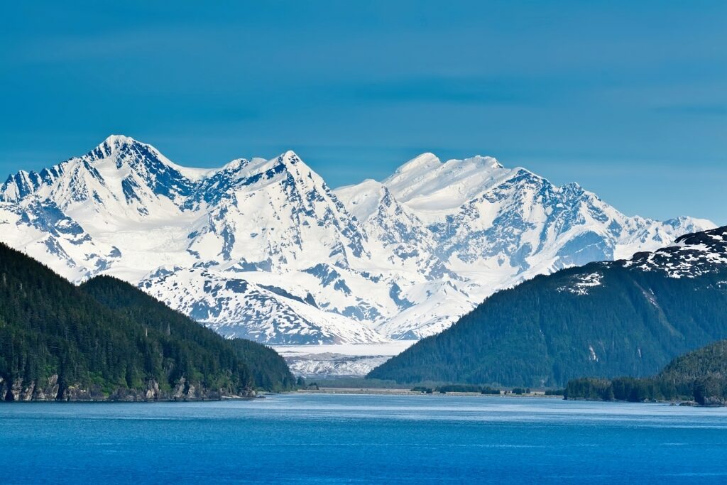 Beautiful landscape of The Inside Passage with snowcapped mountains