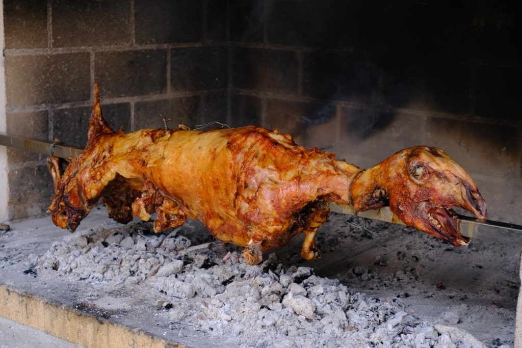 Janjetina na Ražnju roasting on a spit