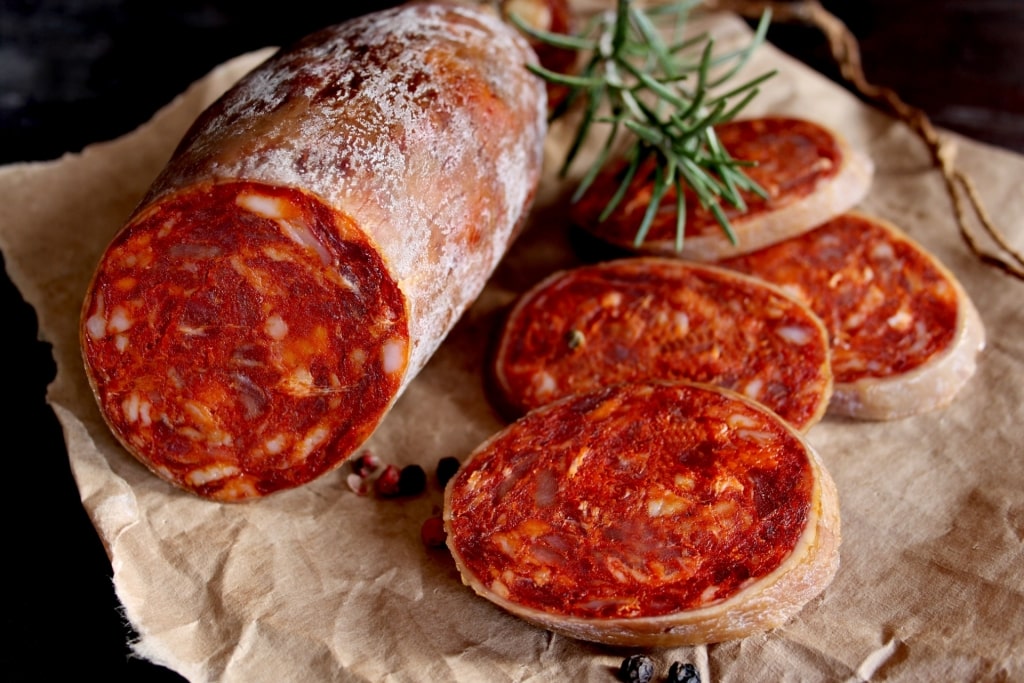 Slices of Kulen sausage