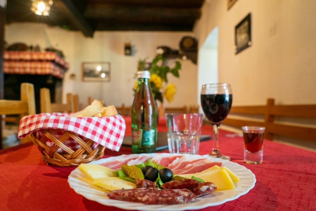 Croatian wine with cheese and meat platter