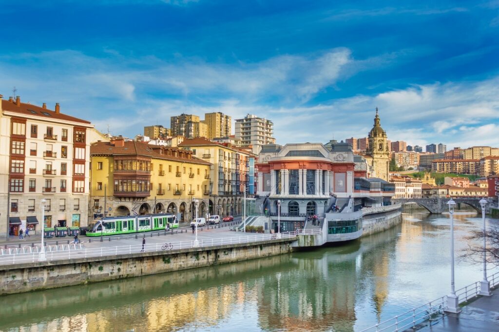 Scenic landscape of Old Quarter, Bilbao with view of the canal