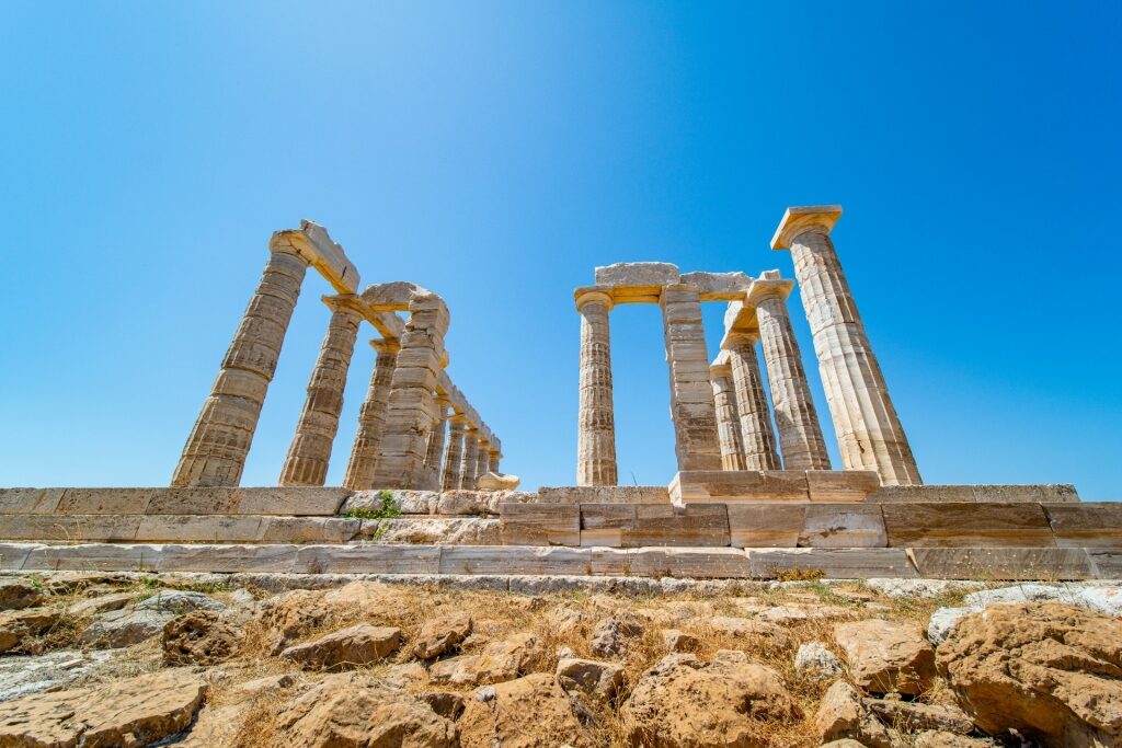 Milky-white marble ruin of Temple of Poseidon