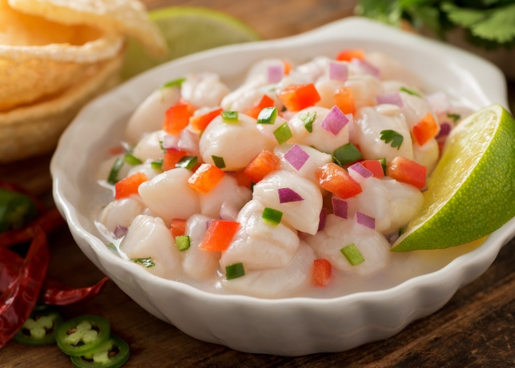 Scallops ceviche in a bowl