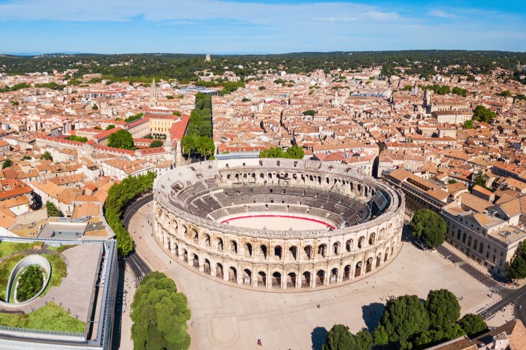 Aerial view of Amphitheater of Nîmes