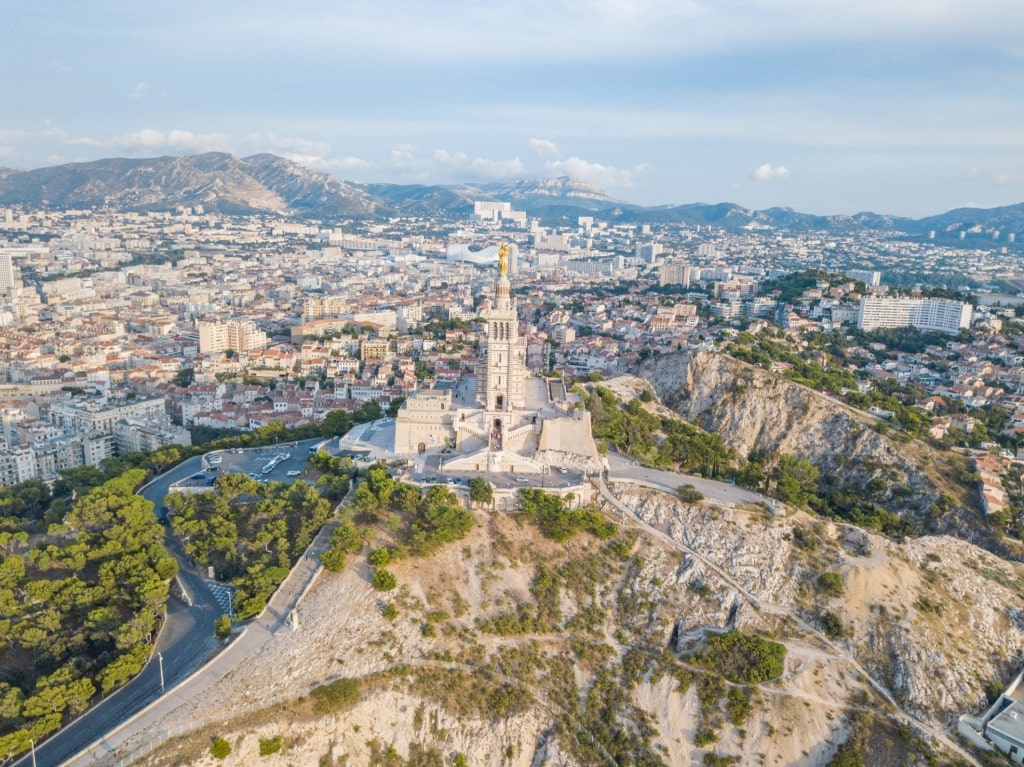 Lush landscape surrounding Basilique Notre-Dame de la Garde