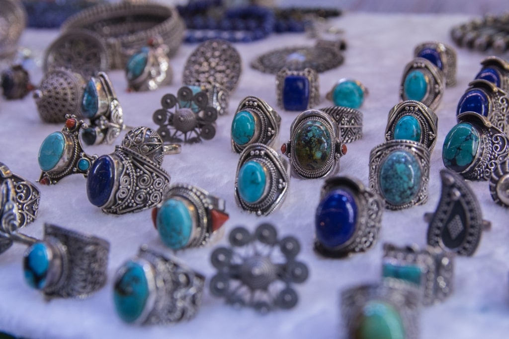 Silver jewelry at a market in Bangkok