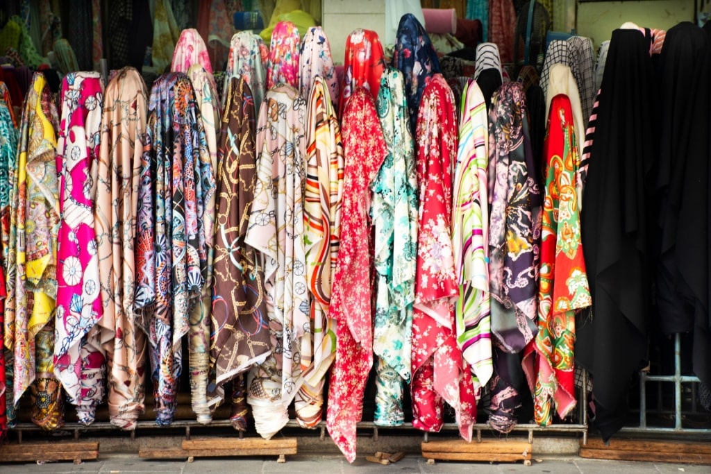 Garments on display at the Pahurat Textile Market