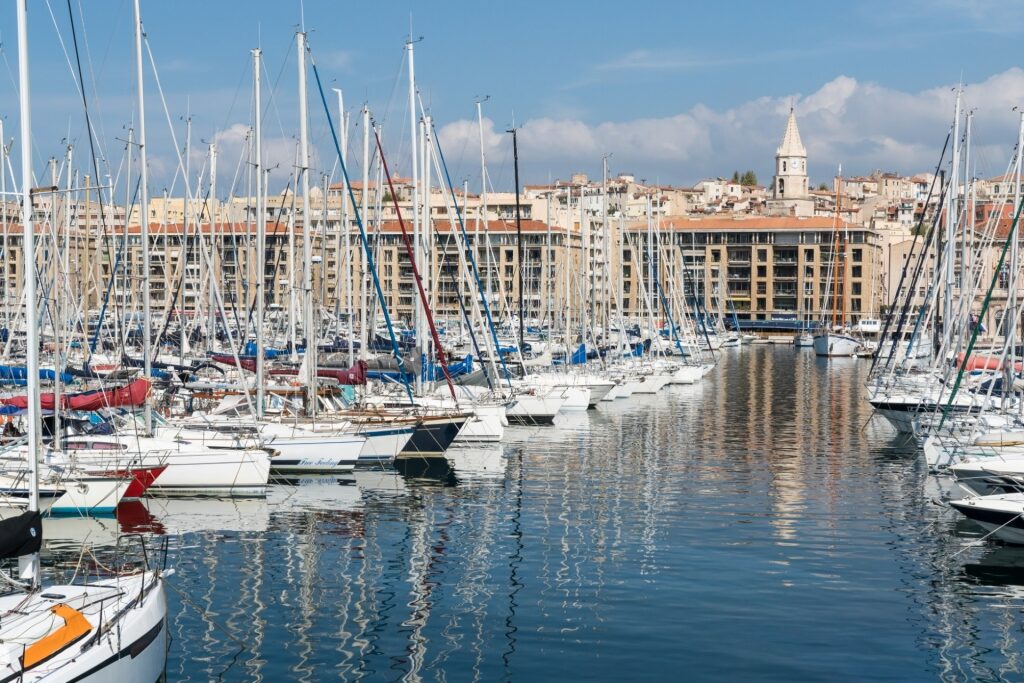Yachts lined up in Marseille