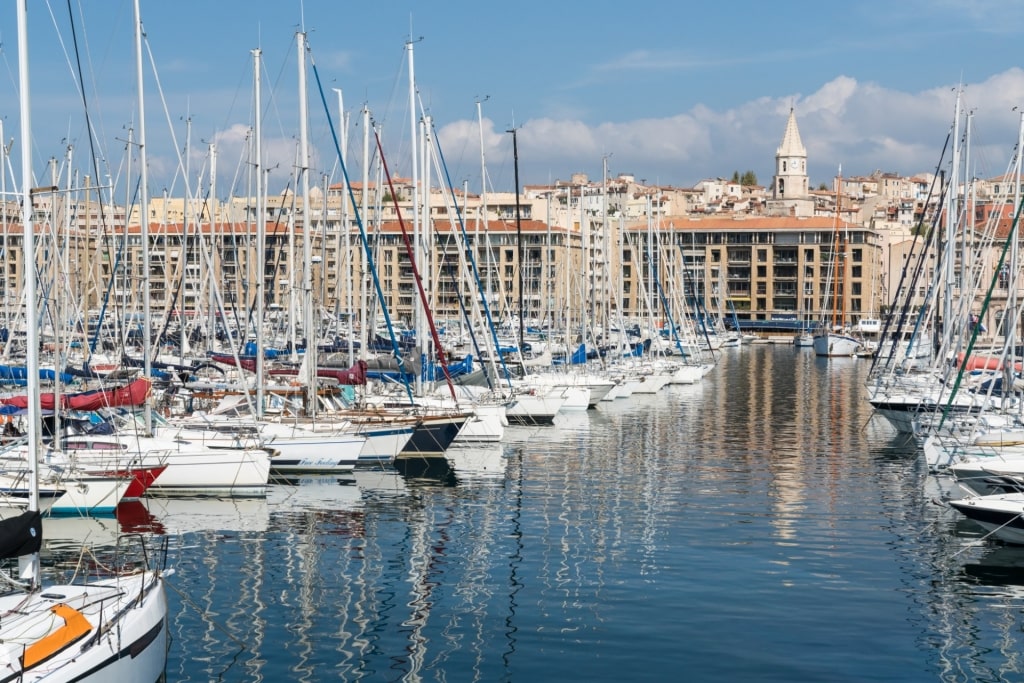 Yachts lined up in Marseille