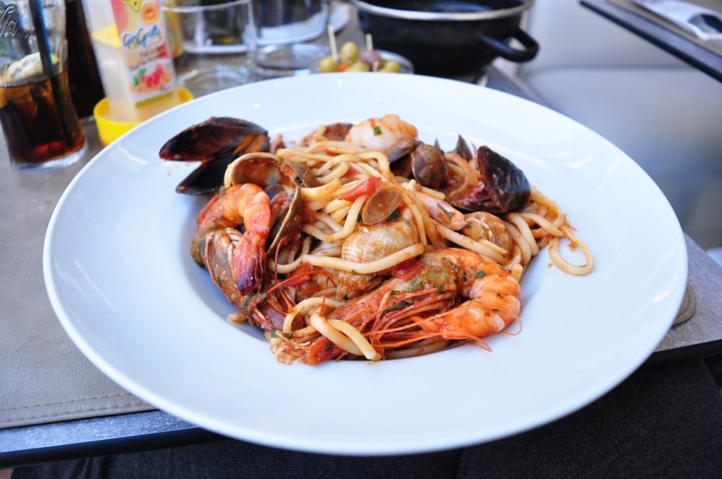 Seafood pasta on a plate