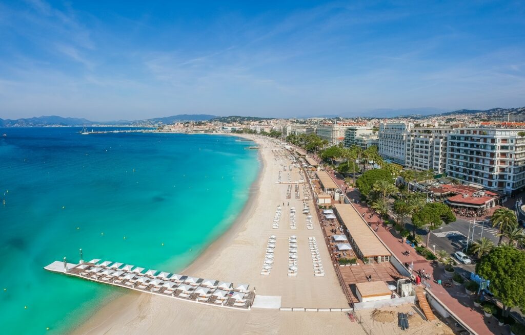 Aerial view of beach in Cannes