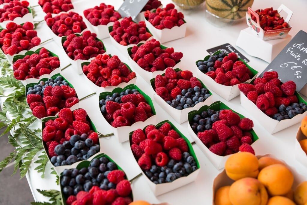 Fresh berries at a market in France
