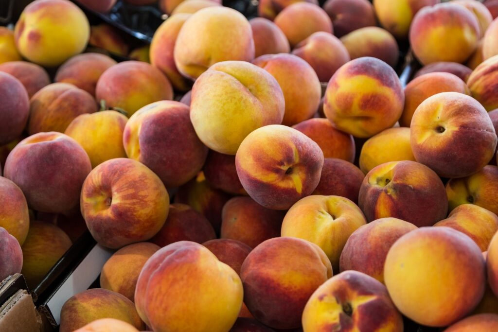 Peaches at a market in France