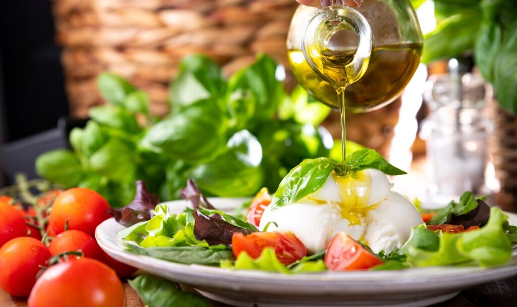 Plate of burrata with olive oil