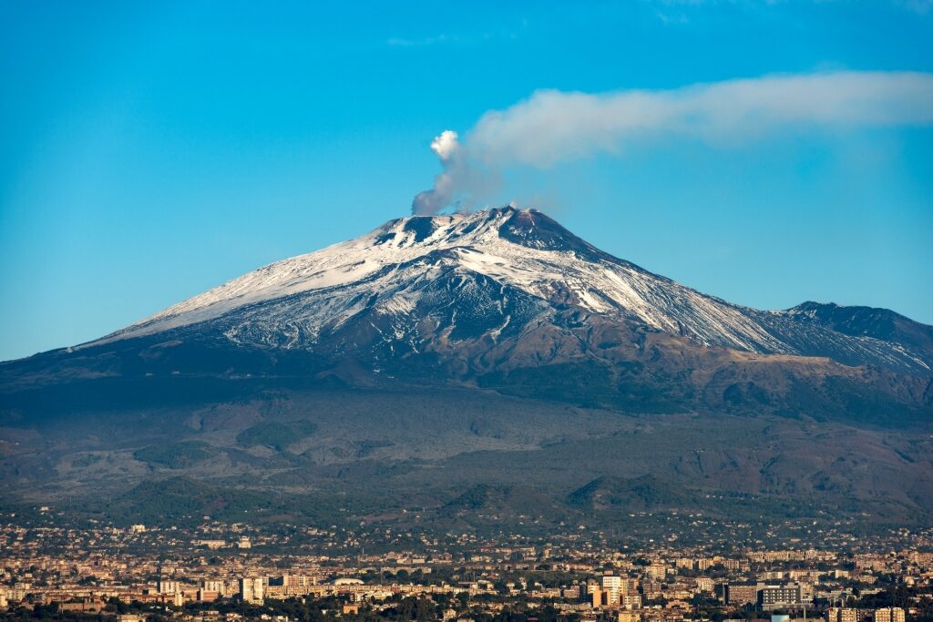 Snowcapped mountain of Mount Etna