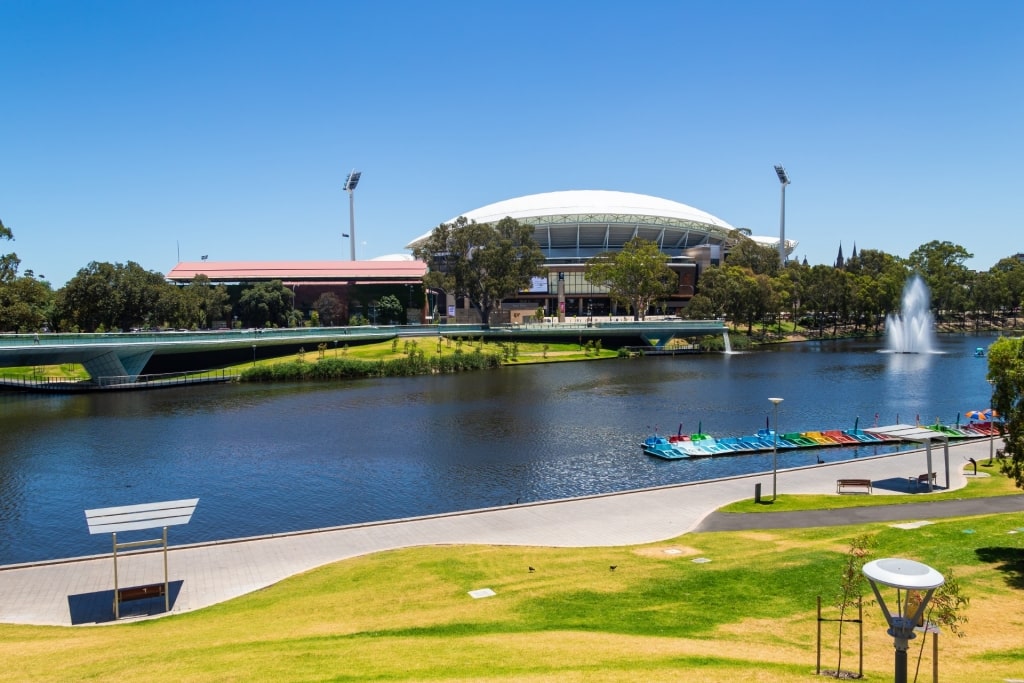 View across the Adelaide Oval with view of the water