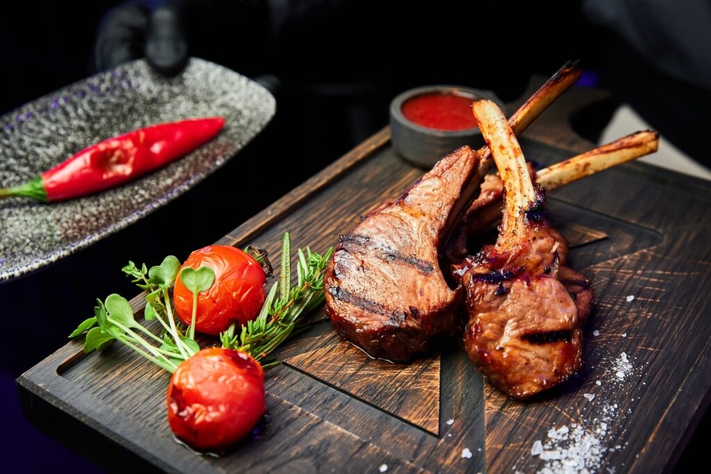 Grilled lamb on a plate