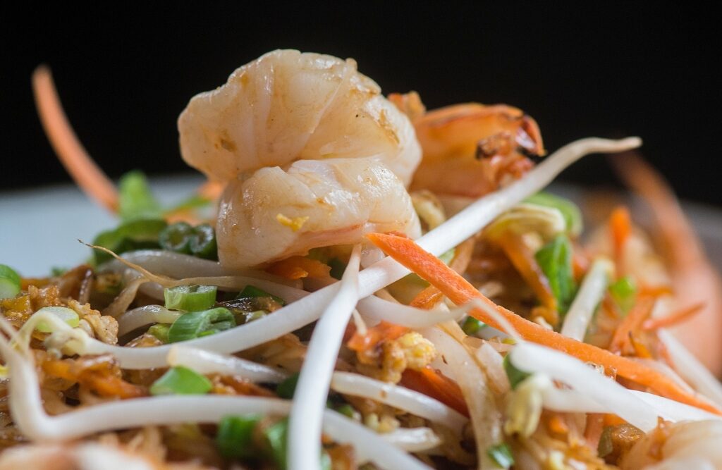 Plate of pad thai noodles