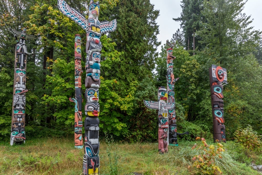 Huge totem poles in Stanley Park