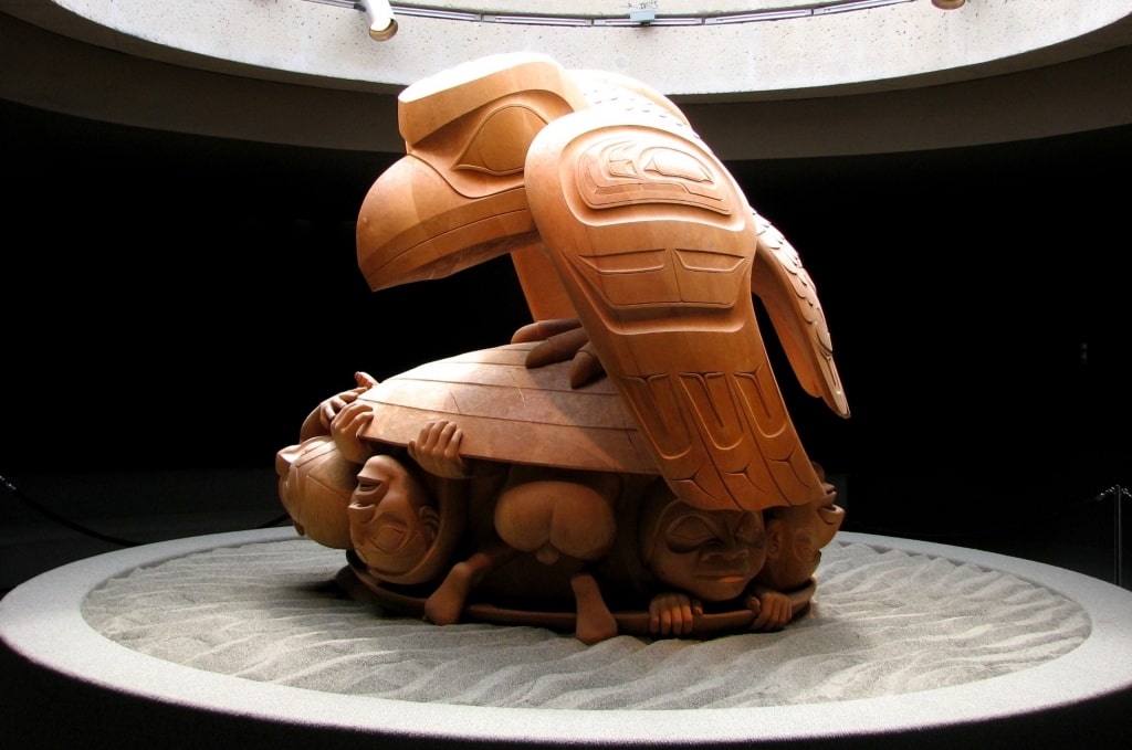 View of The Raven and the First Men inside the University of British Columbia Museum of Anthropology