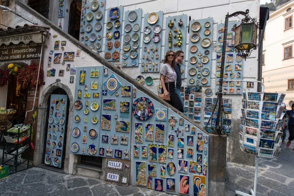 Couple strolling the shops of Amalfi