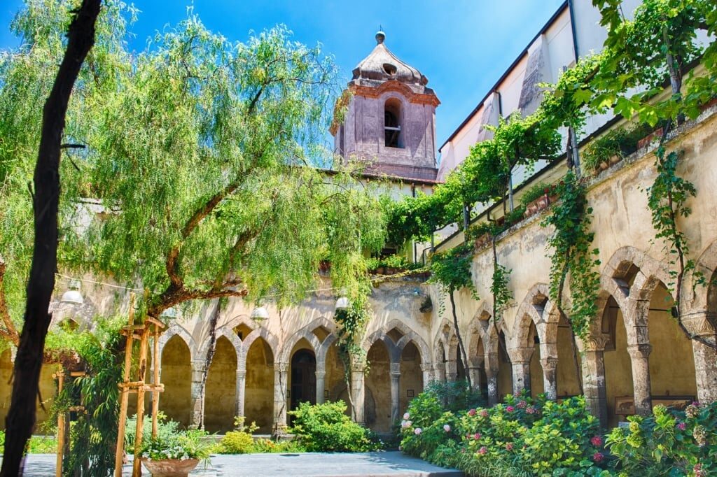 Lush exterior of Chiostro di San Francesco, Sorrento