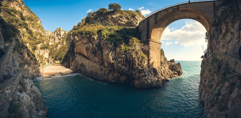 Scenic view of Furore with bridge