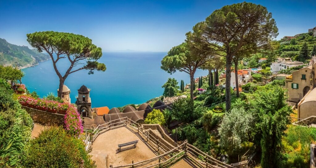 View atop the lush garden of Villa Rufolo, Ravello