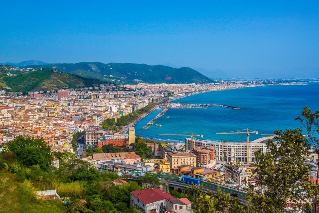 Aerial view of the port city of Salerno