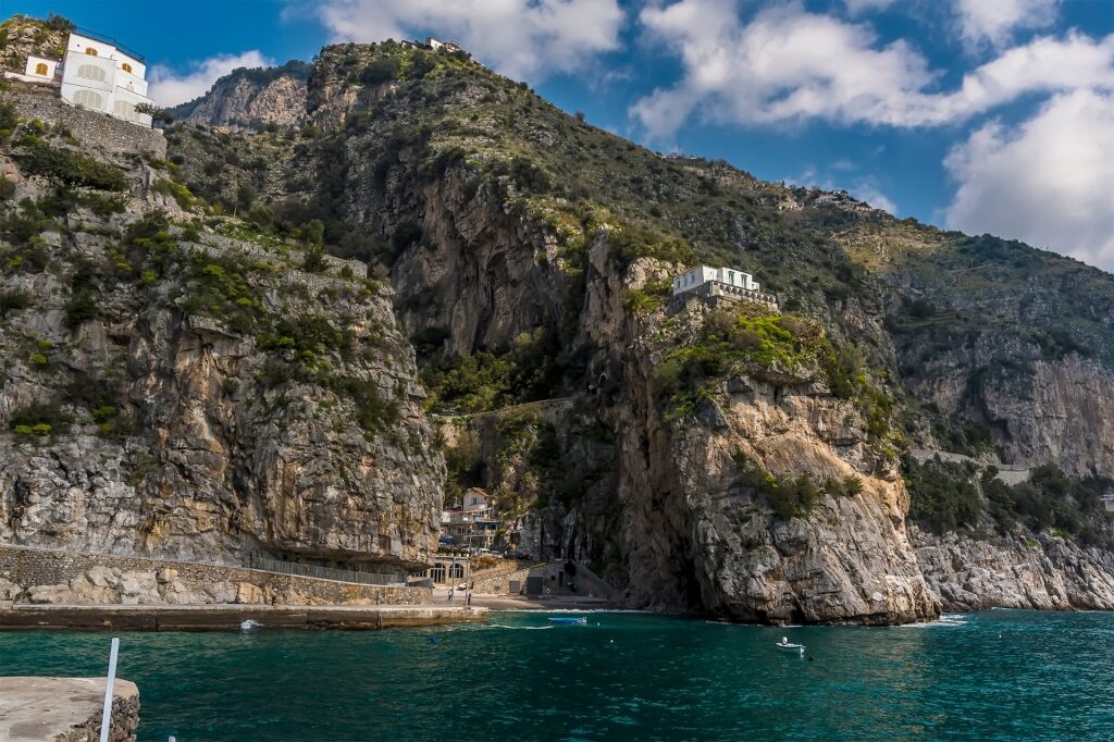 Cliffs towering over Marina Di Praia, Praiano