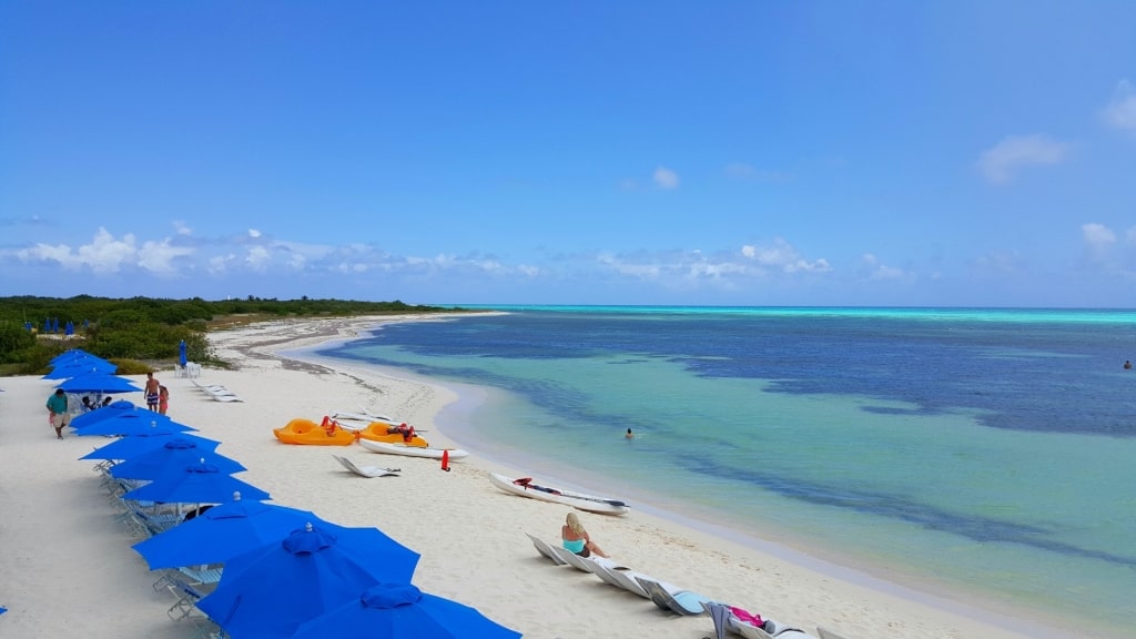 Long stretch of sand of Punta Sur Eco Beach Park, Cozumel