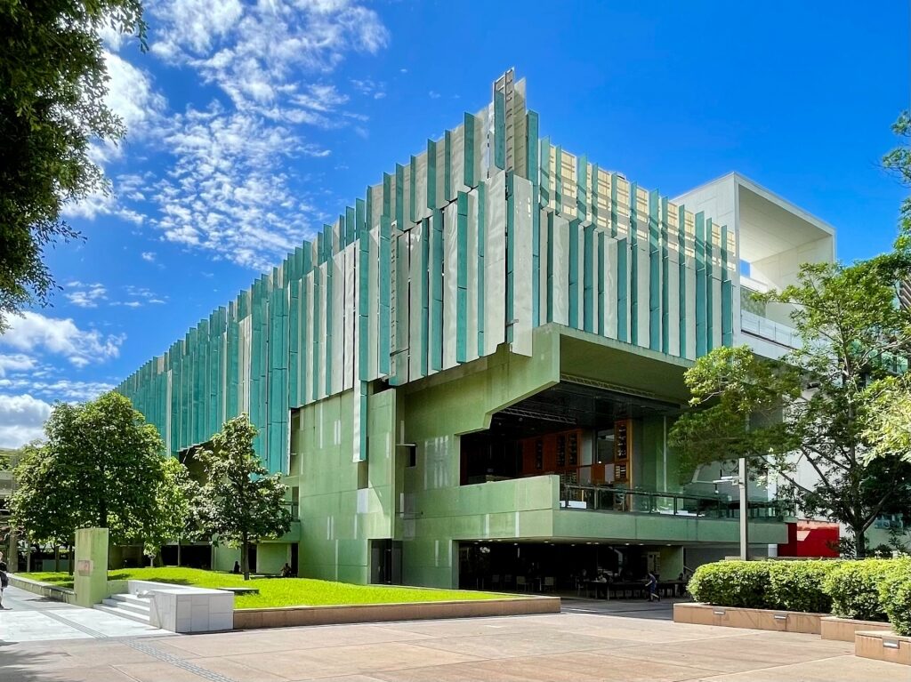 Impressive exterior of State Library of Queensland