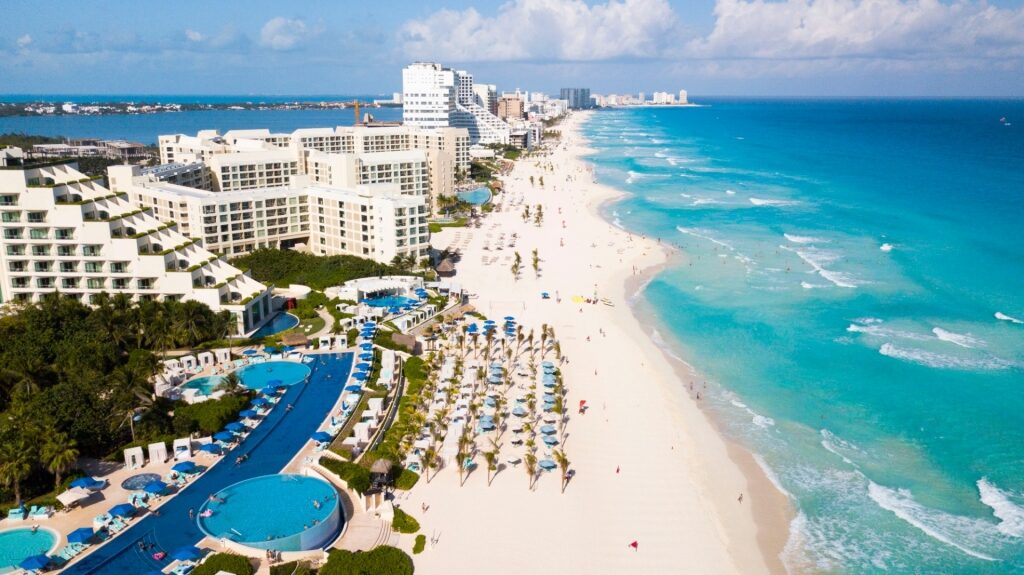 Aerial view of a beach in Cancun