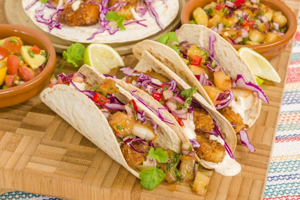 Fish tacos on a platter