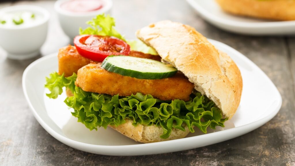 Codfish sandwich on a plate